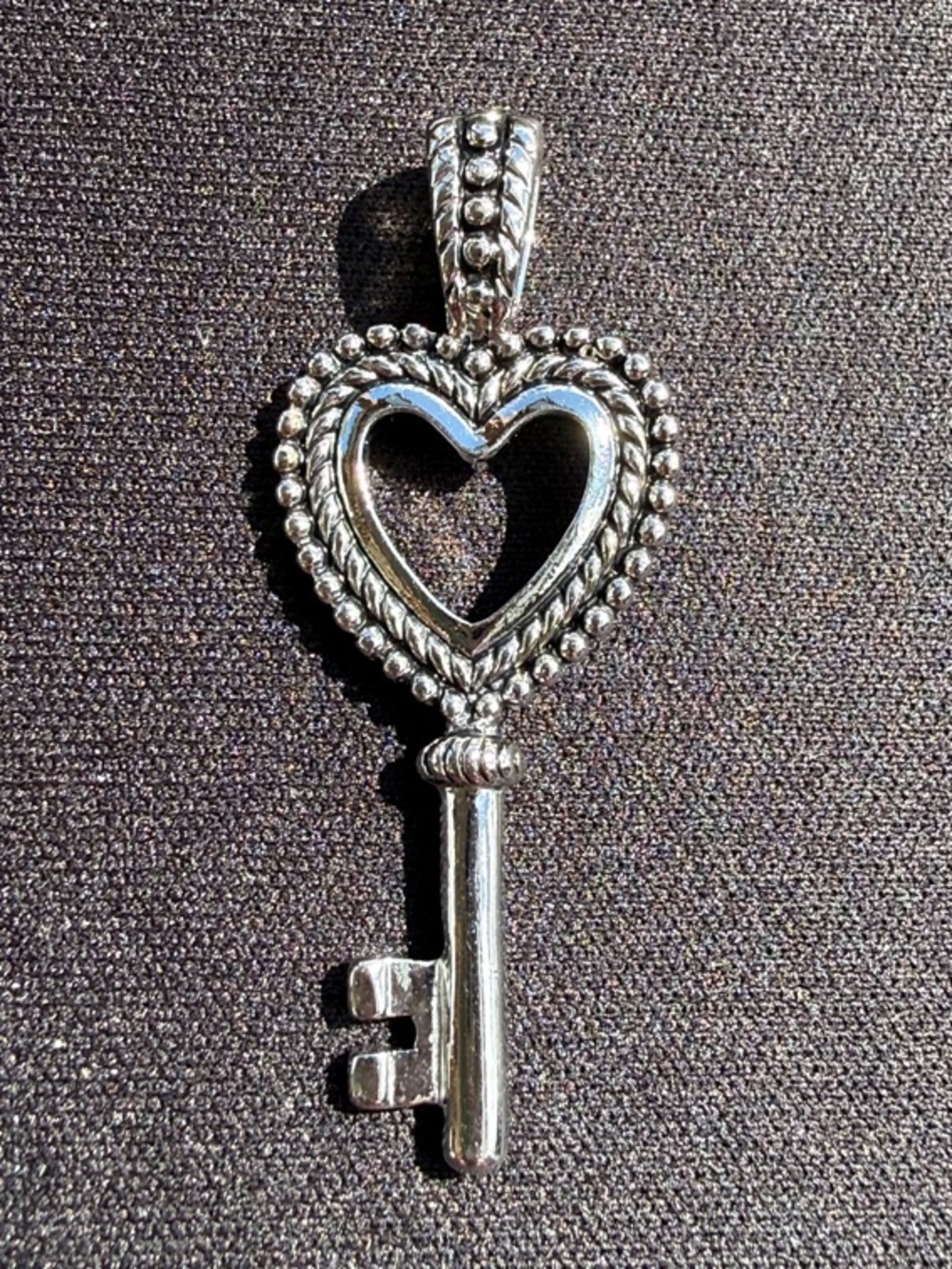 Heart Key Pendant Necklace Silver Tone